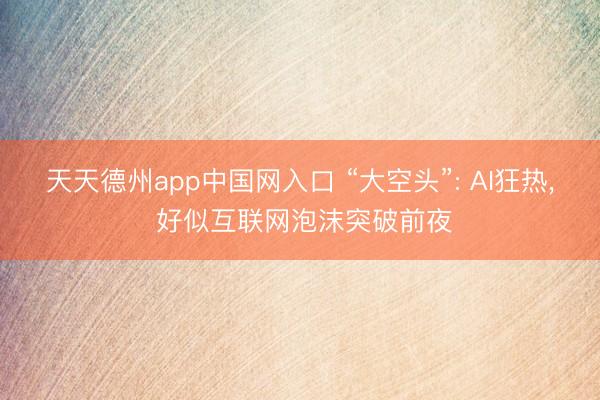 天天德州app中国网入口 “大空头”: AI狂热, 好似互联网泡沫突破前夜