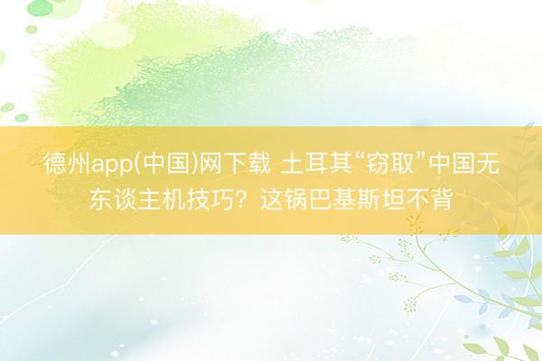 德州app(中国)网下载 土耳其“窃取”中国无东谈主机技巧？这锅巴基斯坦不背