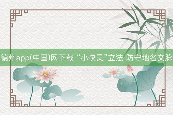 德州app(中国)网下载 “小快灵”立法 防守地名文脉