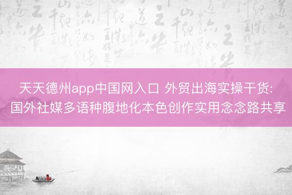 天天德州app中国网入口 外贸出海实操干货: 国外社媒多语种腹地化本色创作实用念念路共享