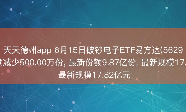 天天德州app 6月15日破钞电子ETF易方达(562950)份额减少500.00万份， 最新份额9.87亿份， 最新规模17.82亿元